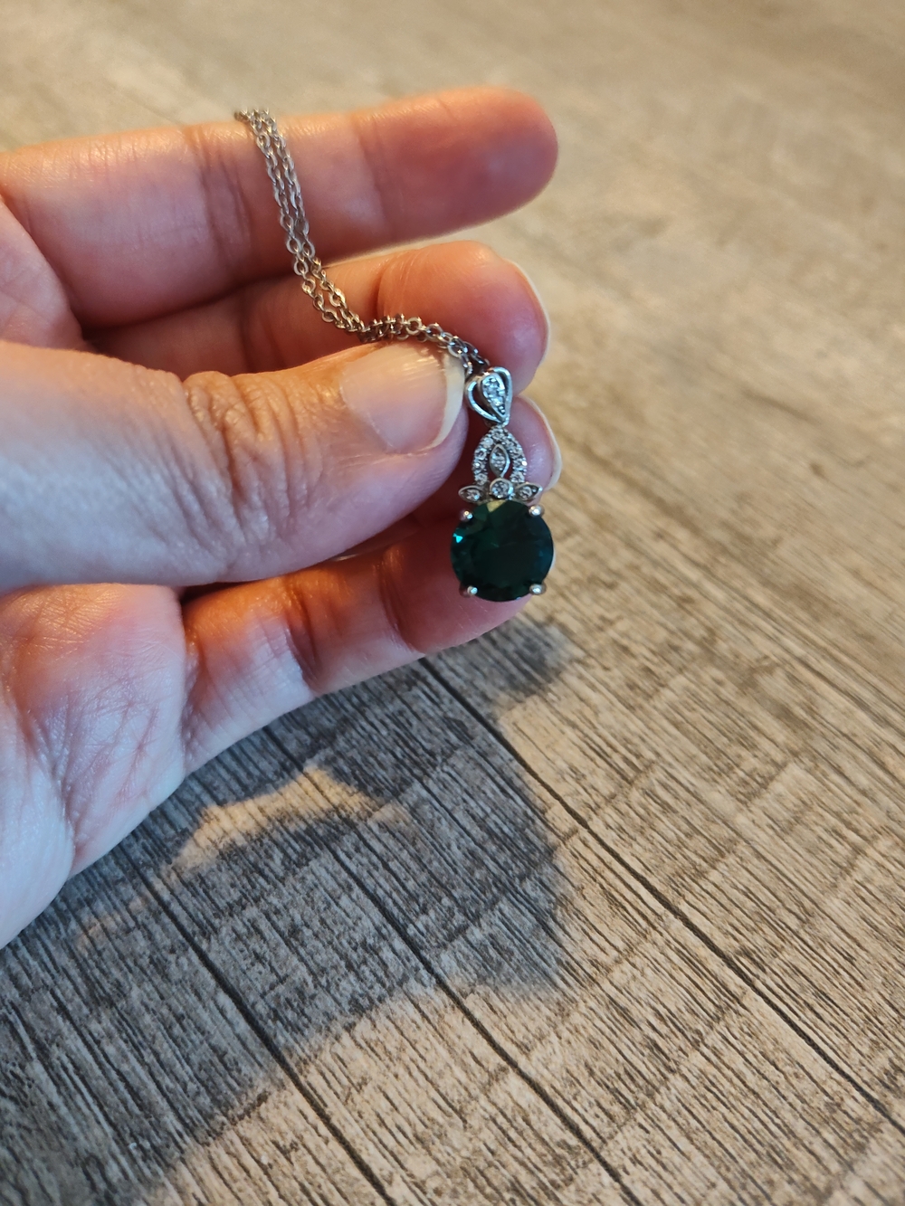 Sterling Silver Emerald Drop Pendant Necklace - Green_ 18 Inches. - Picture 6 of 11